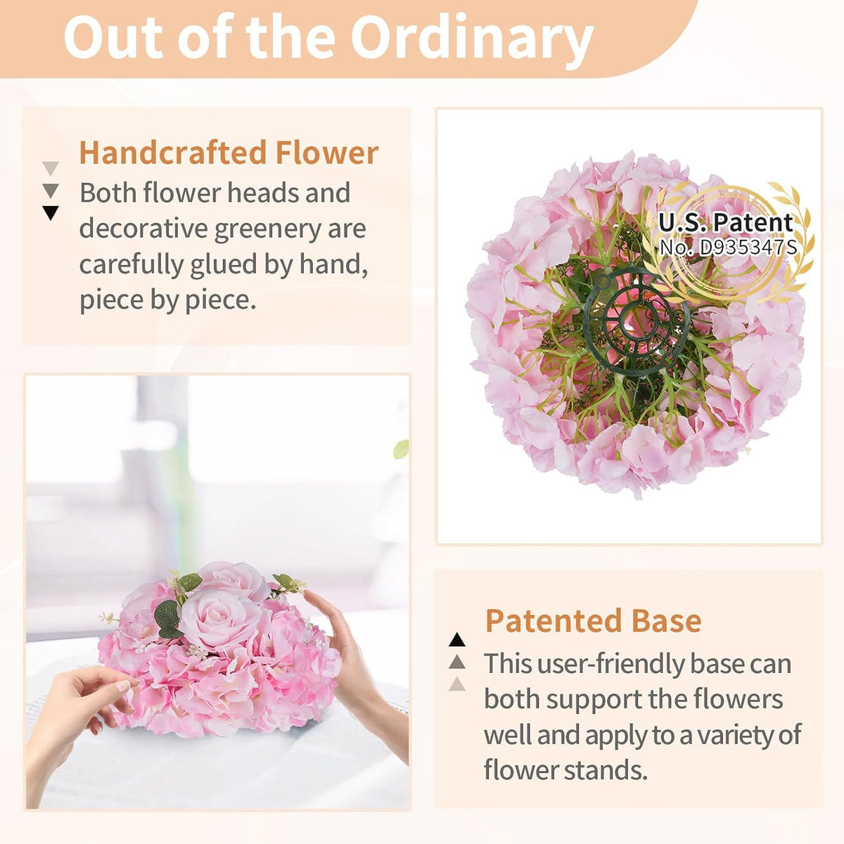 Pink Flower Centerpieces for Tables: 2 Pcs Artificial Rose Ball