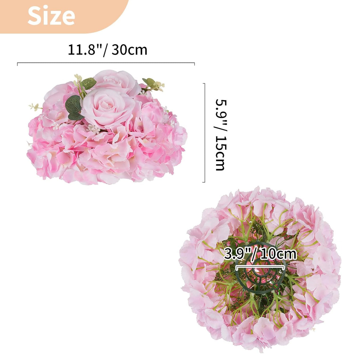 Pink Flower Centerpieces for Tables: 2 Pcs Artificial Rose Ball