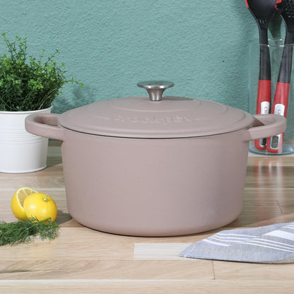 7 Quart Enameled Cast Iron Dutch Oven with Lid – Large Round Casserole Dish for Baking, Roasting & Slow Cooking – Oven & Stovetop Safe Cookware with Self-Basting Lid (Dusty Pink)