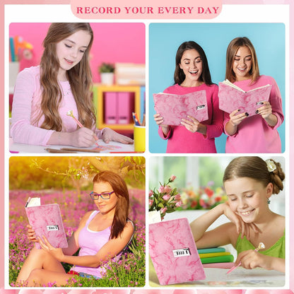 1 Pcs Diary with Lock and Diamond Pen, A5 Marble PU Leather, Pink