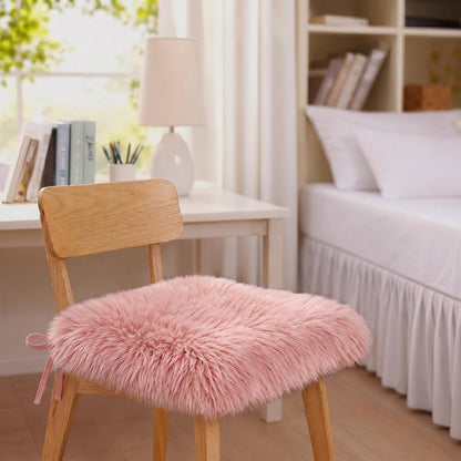 Faux Sheepskin Seat Cushion, Dorm Desk Chair Pad, Light Pink