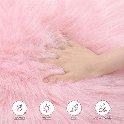 Faux Sheepskin Seat Cushion, Dorm Desk Chair Pad, Light Pink
