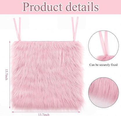 Faux Sheepskin Seat Cushion, Dorm Desk Chair Pad, Light Pink