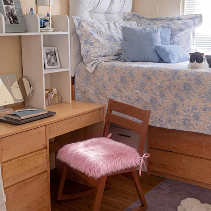 Faux Sheepskin Seat Cushion, Dorm Desk Chair Pad, Light Pink