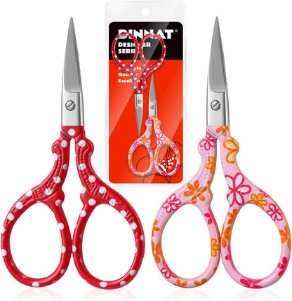 Sharp Embroidery Scissors, 2PCS Sewing Craft Scissors, Red+Pink