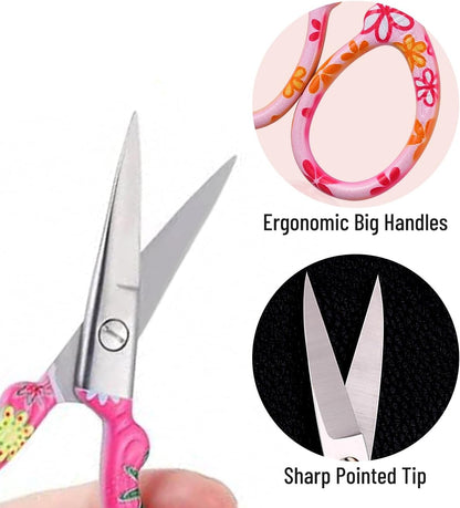 Sharp Embroidery Scissors, 2PCS Sewing Craft Scissors, Red+Pink