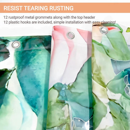 Clear Colorful Floral Butterfly Shower Curtain Liner, Plastic Pretty Pink and Orange Flower Green Eucalyptus Leaf Shower Curtains for Bathroom, 72x72 Weighted Magnetic Shower Curtain Set with 12 hooks