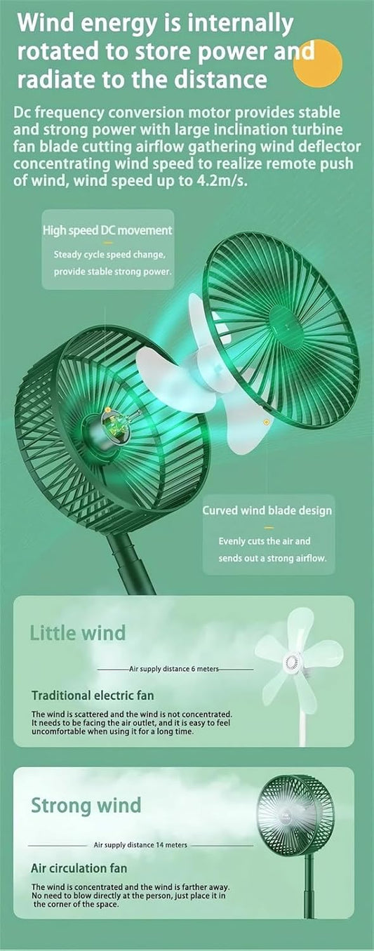 Telescopic Folding Fan - 2024 New Portable USB Rechargeable Collapsible Desk Fan for Travel, Silent Stand up Fan Wireless Folding Oscillating Compact Floor Standing Fans for Dorm ＆ Bedroom (PINK)