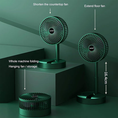 Telescopic Folding Fan - 2024 New Portable USB Rechargeable Collapsible Desk Fan for Travel, Silent Stand up Fan Wireless Folding Oscillating Compact Floor Standing Fans for Dorm ＆ Bedroom (PINK)