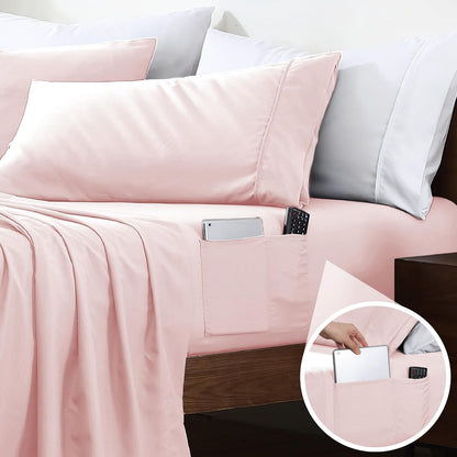 Full Bed Sheet Set with Double Side Pockets, Blush