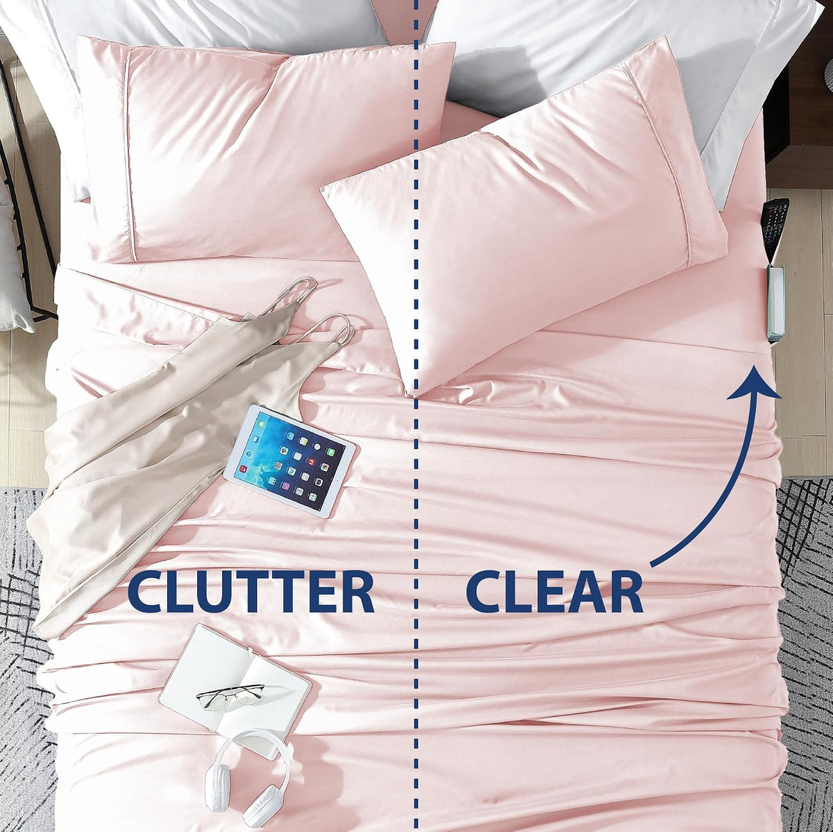 Full Bed Sheet Set with Double Side Pockets, Blush
