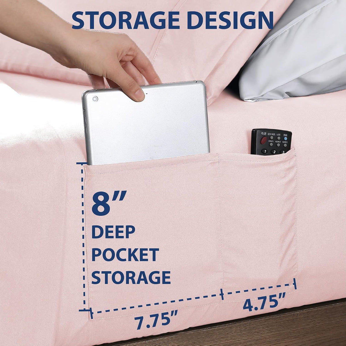 Full Bed Sheet Set with Double Side Pockets, Blush