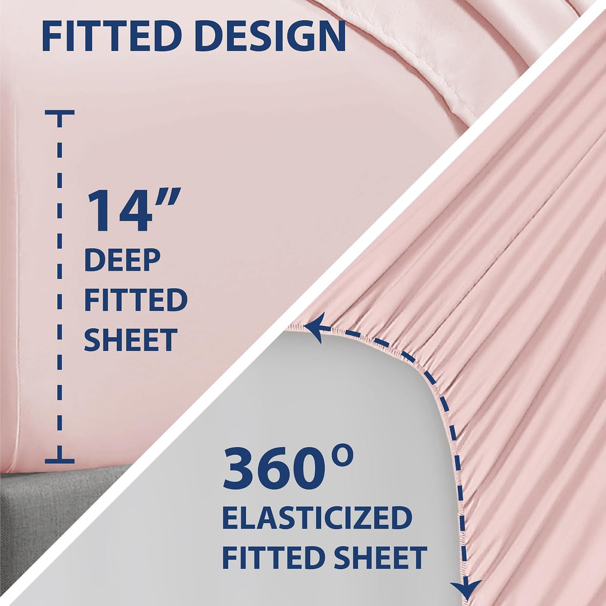 Full Bed Sheet Set with Double Side Pockets, Blush