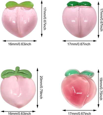 40PCS Pink Peach Flatback Resin Charms Small Peaches Slime Charms Peach Resin Embellishments Cute Cartoon Fruit Food Resin Cabochons Crafts Decoration Accessories - 4 Styles