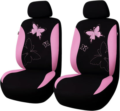 Butterfly car seat Covers ful Set Fashion Universal Lady Woman Female Rear Bench Split Colorized (Pink, 2 Fronts - Lace)