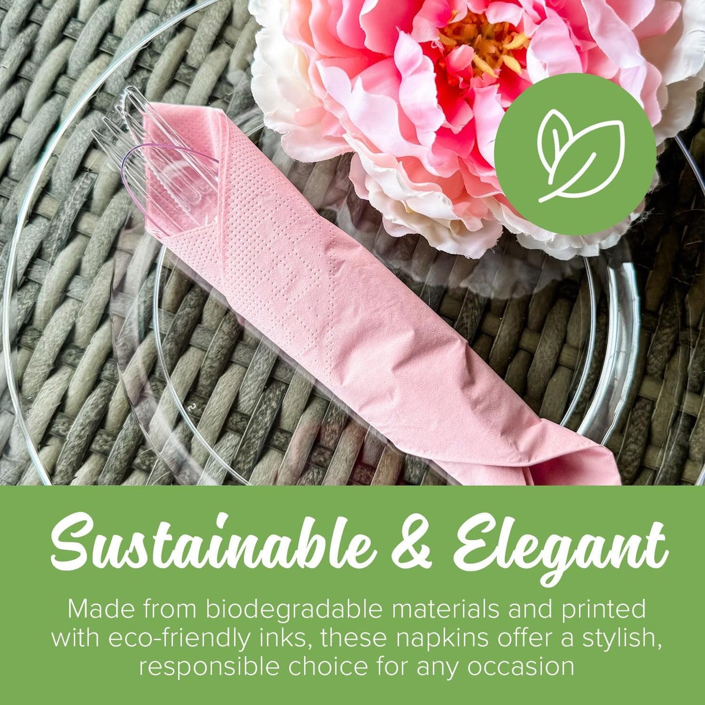 SimuLinen Dusty Rose, Pink Disposable Paper Napkins, 3-Ply, 13in x 13in - 30 Pack - Simplicity Collection, Perfect for Birthday or Dessert Parties