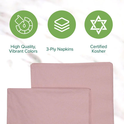SimuLinen Dusty Rose, Pink Disposable Paper Napkins, 3-Ply, 13in x 13in - 30 Pack - Simplicity Collection, Perfect for Birthday or Dessert Parties