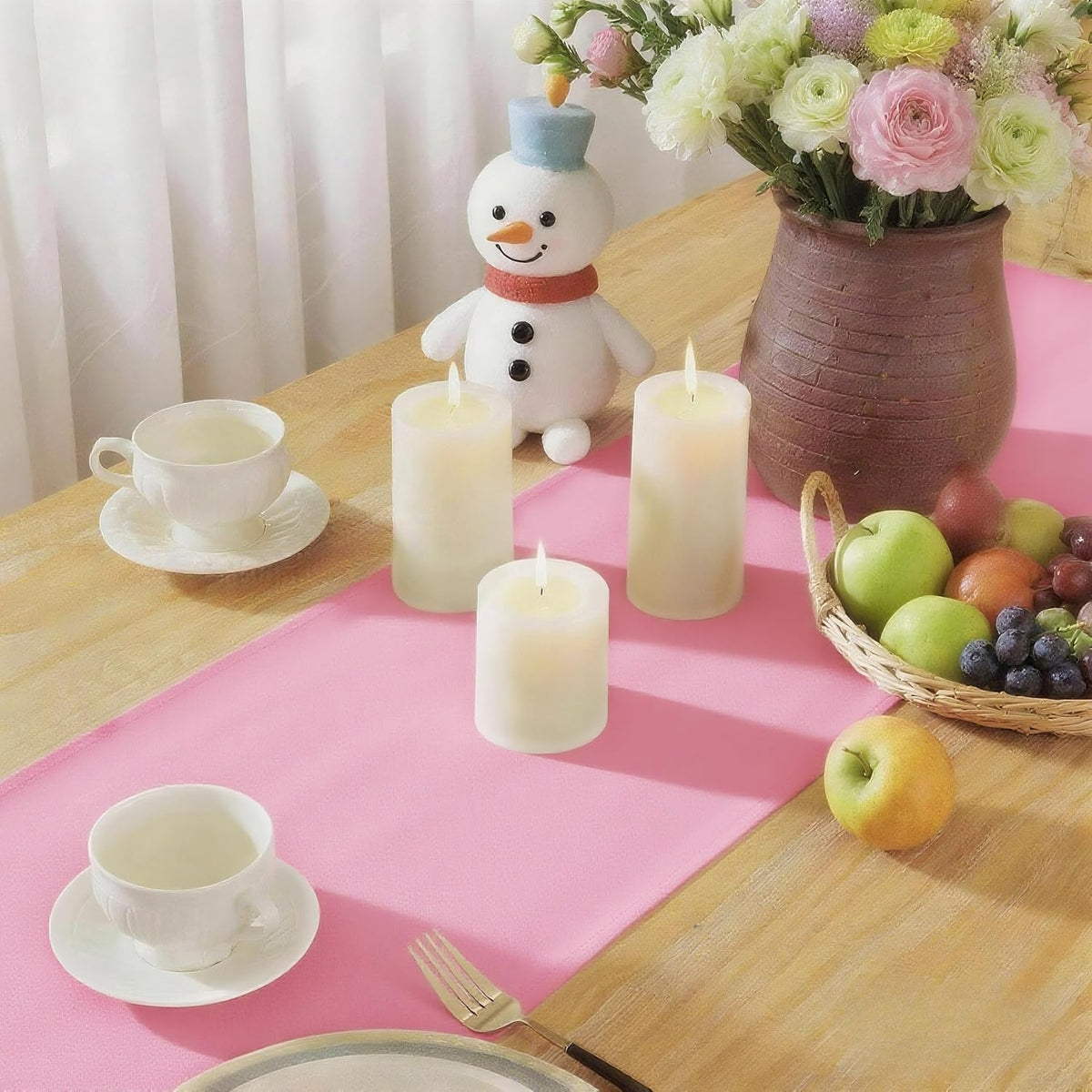 Pink Table Runner, Waterproof Washable Runners 36 Inches Long
