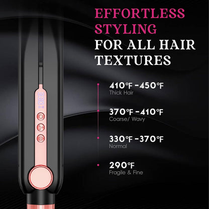 SKIMI Airflow Styler 2.0 Titanium Flat Iron Hair Straightener & Curling Wand, 96 Cool Air Vents for 48H Lasting Style, Dual Voltage for Travel & Home, Anti-Tangle, 5 Temps (Black & Gold Pink).
