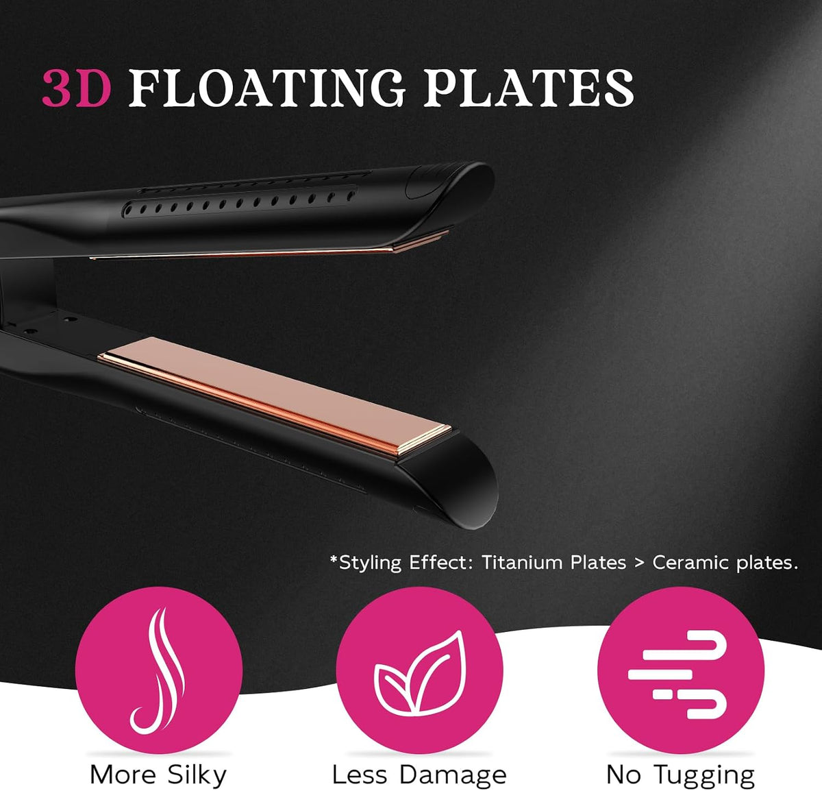 SKIMI Airflow Styler 2.0 Titanium Flat Iron Hair Straightener & Curling Wand, 96 Cool Air Vents for 48H Lasting Style, Dual Voltage for Travel & Home, Anti-Tangle, 5 Temps (Black & Gold Pink).