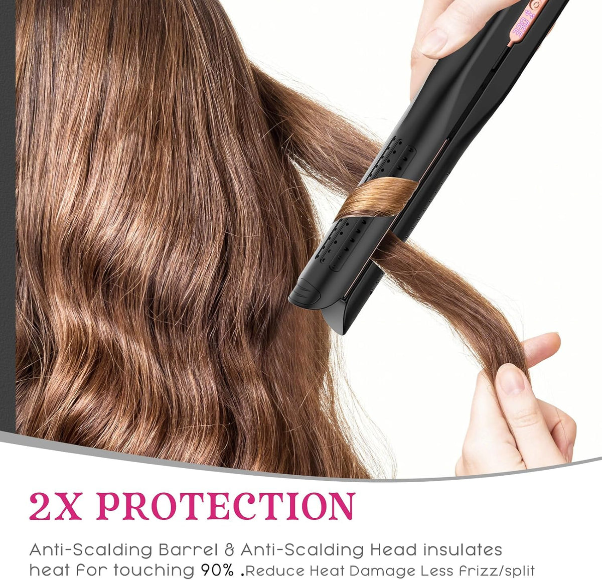 SKIMI Airflow Styler 2.0 Titanium Flat Iron Hair Straightener & Curling Wand, 96 Cool Air Vents for 48H Lasting Style, Dual Voltage for Travel & Home, Anti-Tangle, 5 Temps (Black & Gold Pink).