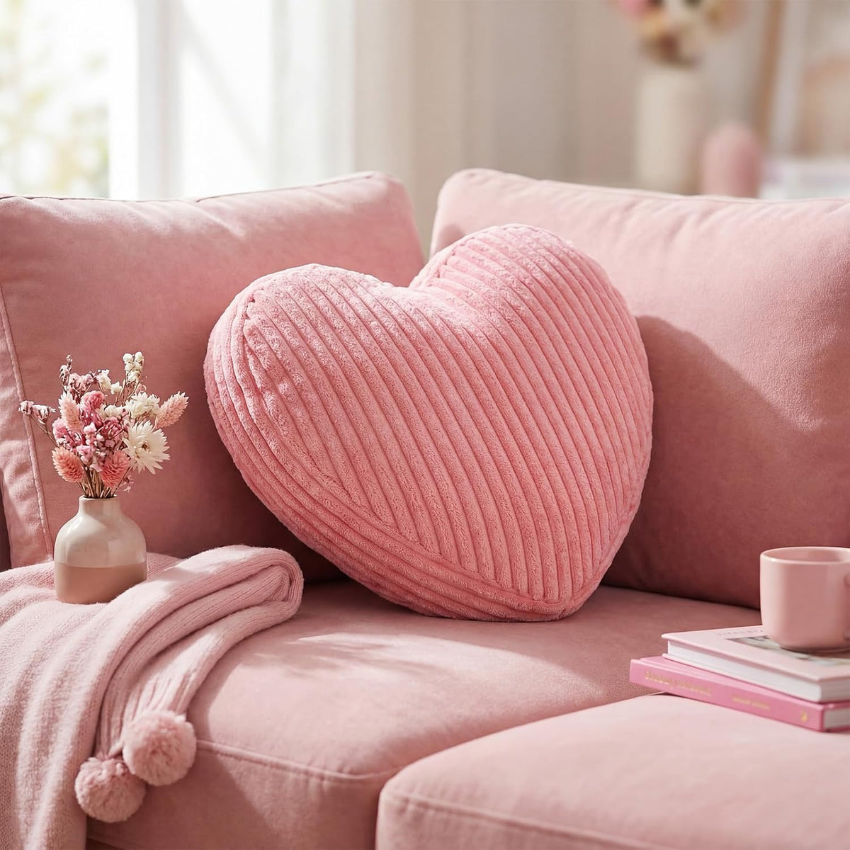 Pink Heart Pillow Heart Shaped Corduroy Decorative Throw Pillows