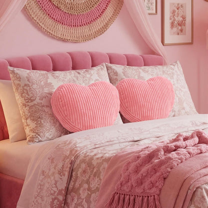 Pink Heart Pillow Heart Shaped Corduroy Decorative Throw Pillows