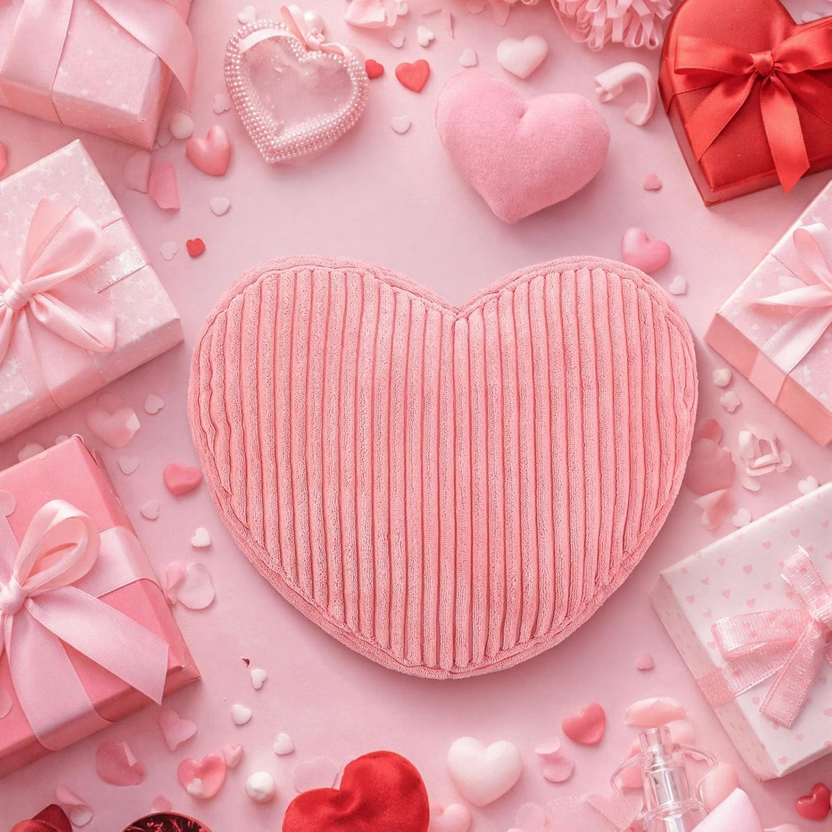 Pink Heart Pillow Heart Shaped Corduroy Decorative Throw Pillows