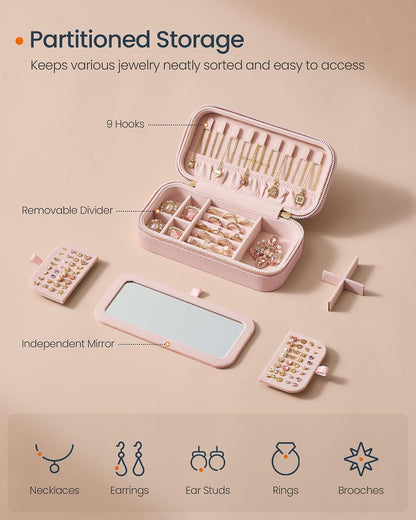 Travel Jewelry Case, Portable Box Organizer with Mirror