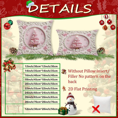 Christmas Tree Throw Pillow Covers Set of 2, Festive Fanciful Snowflakes Flowers Xmas Peach with Hidden Zipper Cover Decorative Pillows for Living Room Apartment Bed Sofa Decor 22x22 Inch