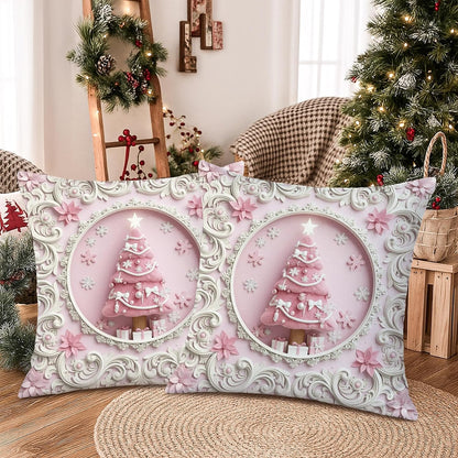 Christmas Tree Throw Pillow Covers Set of 2, Festive Fanciful Snowflakes Flowers Xmas Peach with Hidden Zipper Cover Decorative Pillows for Living Room Apartment Bed Sofa Decor 22x22 Inch