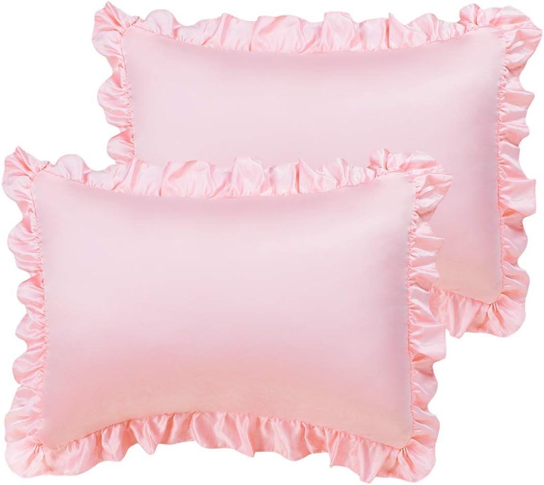 Ruffled Pillow Cases Set of 2, Envelope Pink 20x30