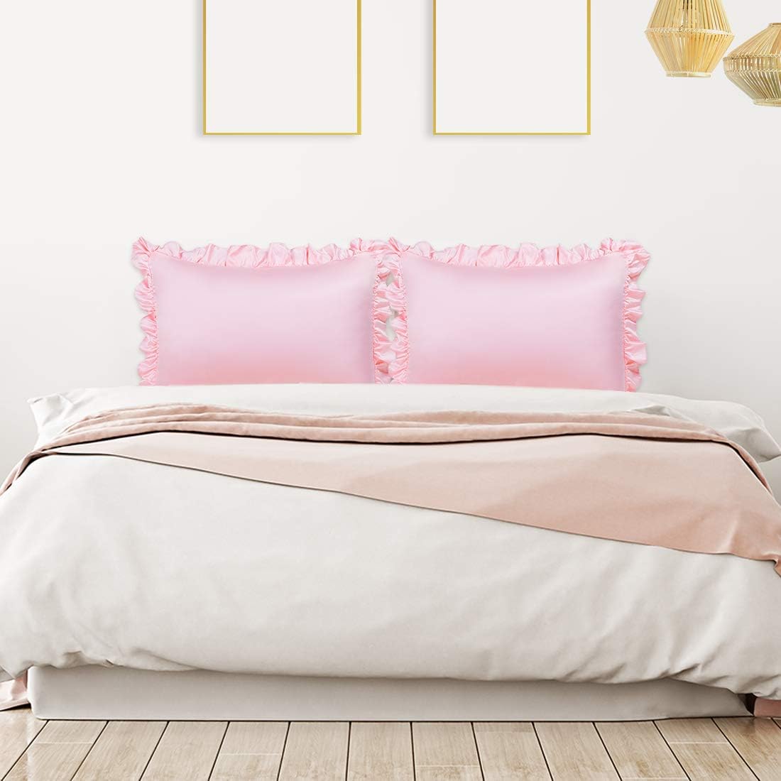 Ruffled Pillow Cases Set of 2, Envelope Pink 20x30