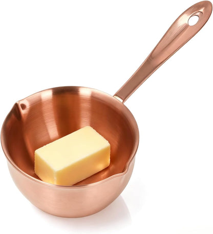 Stainless Steel Butter Warmer, Saucepan Chocolate Milk Butter Melting Pot Small Sauce Pan with Pour Spouts Cooking Pot for Hot Oil Soup Coffee Tea Warming (Pink Gold)