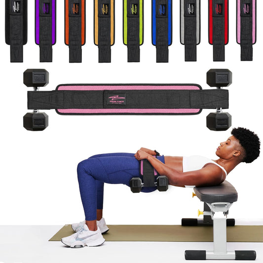 Hip Thrust Belt - Heavy duty, Comfortable, Adjustable Glute Trainer with Anti-Slip Pads. Ideal for Home Workouts with Dumbbells, Kettlebells, Plates. Extra Padding for Gym and Home Fitness hold up to 600 lbs - Baby Pink
