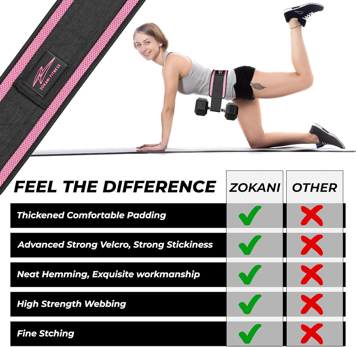 Hip Thrust Belt - Heavy duty, Comfortable, Adjustable Glute Trainer with Anti-Slip Pads. Ideal for Home Workouts with Dumbbells, Kettlebells, Plates. Extra Padding for Gym and Home Fitness hold up to 600 lbs - Baby Pink