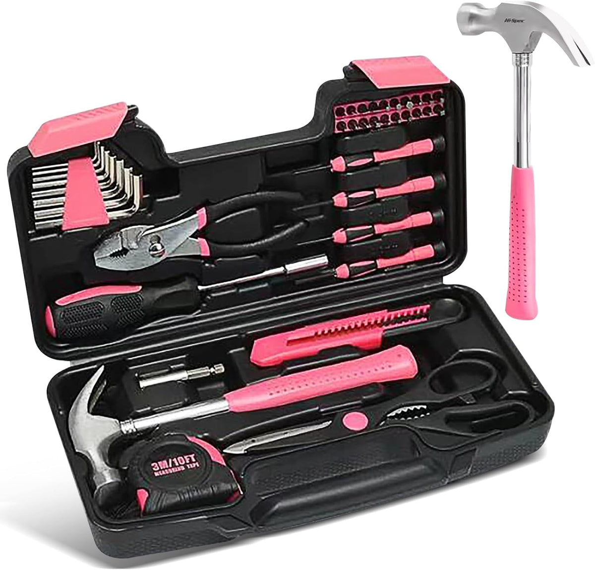 39 Piece Household Tool Set; Universal Repair Small Hand Tool Kit Organiser; For Home Garage Office College Dormitory Basic Tools; Hand Tool Kit, For Girls, Women; / PINK
