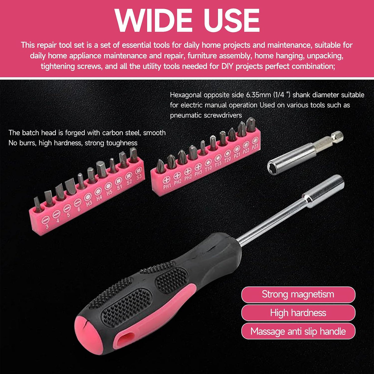 39 Piece Household Tool Set; Universal Repair Small Hand Tool Kit Organiser; For Home Garage Office College Dormitory Basic Tools; Hand Tool Kit, For Girls, Women; / PINK