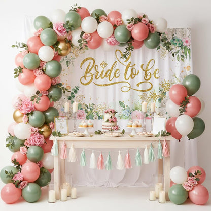 Bride to Be Banner Floral Bridal Shower Party Backdrop Spring Flowers Wedding Party Decorations Pink for Engagement Background for Photography (Pink and Gold, 70.8 x 43.3 Inch)