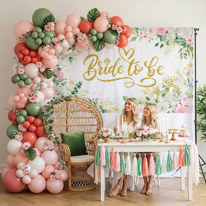 Bride to Be Banner Floral Bridal Shower Party Backdrop Spring Flowers Wedding Party Decorations Pink for Engagement Background for Photography (Pink and Gold, 70.8 x 43.3 Inch)