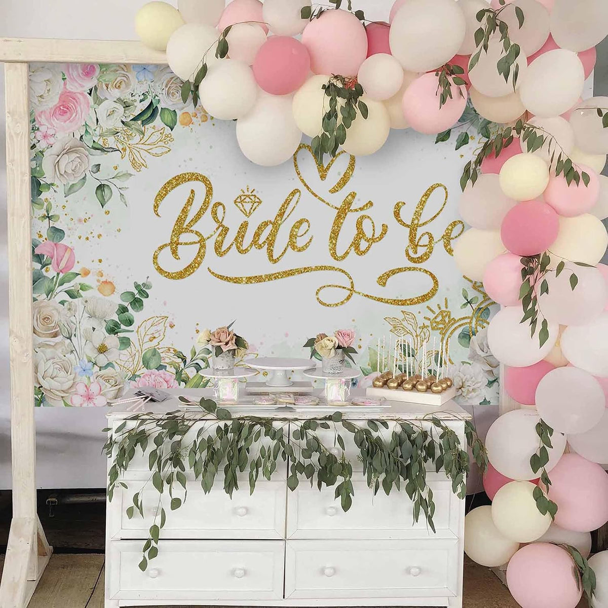 Bride to Be Banner Floral Bridal Shower Party Backdrop Spring Flowers Wedding Party Decorations Pink for Engagement Background for Photography (Pink and Gold, 70.8 x 43.3 Inch)