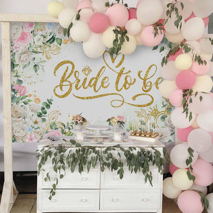 Bride to Be Banner Floral Bridal Shower Party Backdrop Spring Flowers Wedding Party Decorations Pink for Engagement Background for Photography (Pink and Gold, 70.8 x 43.3 Inch)