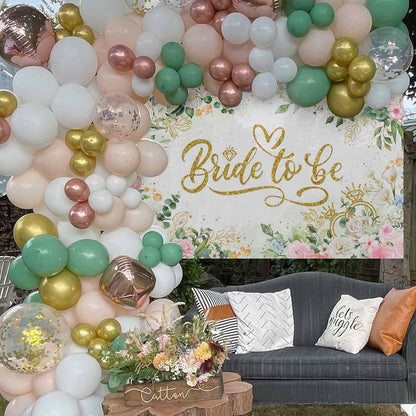 Bride to Be Banner Floral Bridal Shower Party Backdrop Spring Flowers Wedding Party Decorations Pink for Engagement Background for Photography (Pink and Gold, 70.8 x 43.3 Inch)