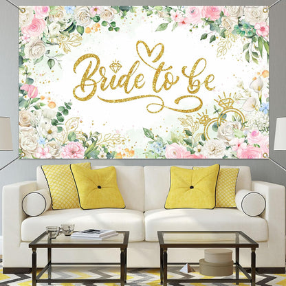 Bride to Be Banner Floral Bridal Shower Party Backdrop Spring Flowers Wedding Party Decorations Pink for Engagement Background for Photography (Pink and Gold, 70.8 x 43.3 Inch)