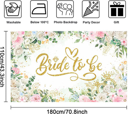 Bride to Be Banner Floral Bridal Shower Party Backdrop Spring Flowers Wedding Party Decorations Pink for Engagement Background for Photography (Pink and Gold, 70.8 x 43.3 Inch)