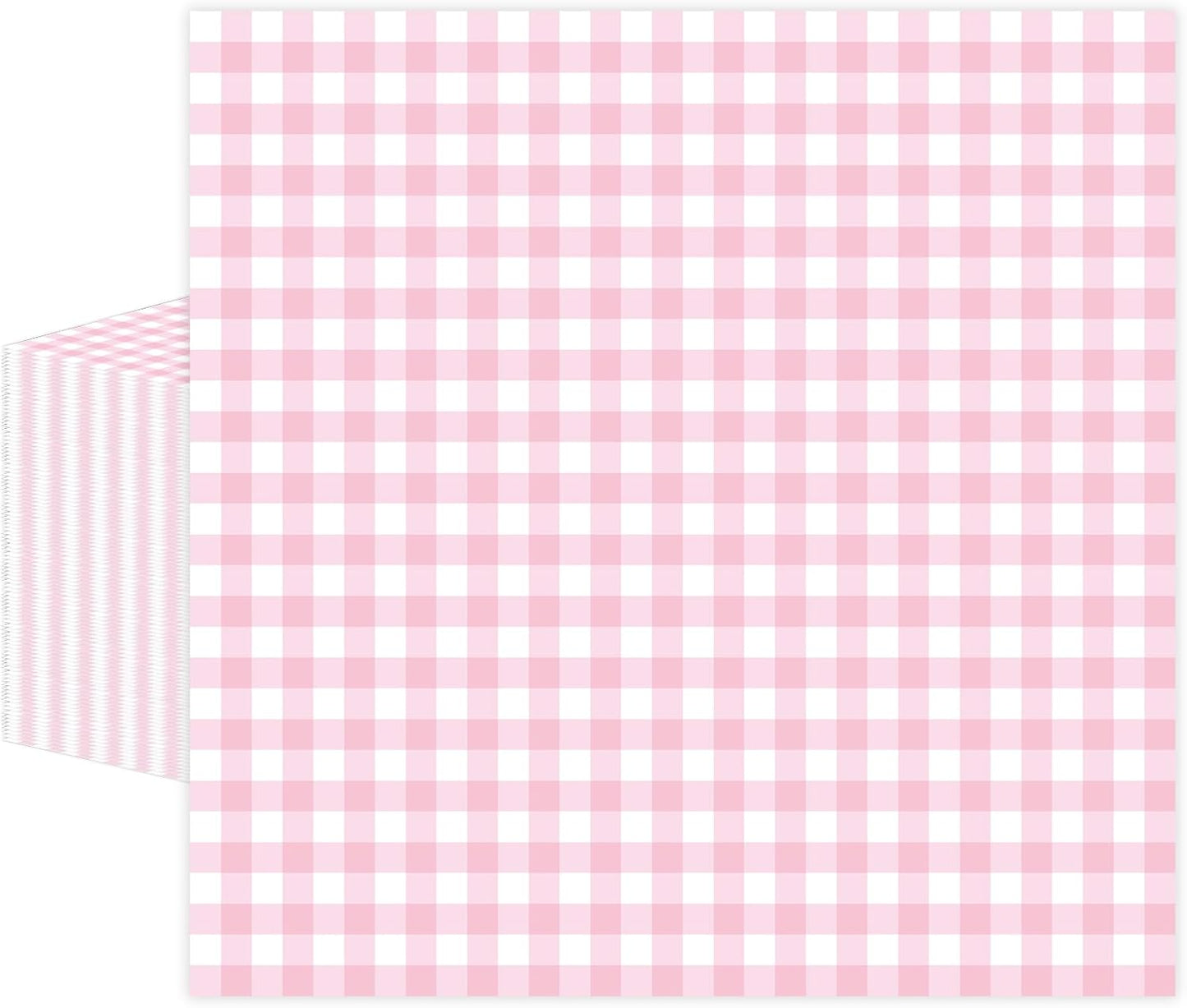 50 Pcs Pink Gingham Paper Napkins, Disposable Pink and White Checkered Luncheon Napkin Plaid Dinner Beverage Napkin for Picnic Baby & Bridal Shower Wedding Birthday Party Decorations