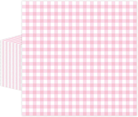 50 Pcs Pink Gingham Paper Napkins, Disposable Pink and White Checkered Luncheon Napkin Plaid Dinner Beverage Napkin for Picnic Baby & Bridal Shower Wedding Birthday Party Decorations