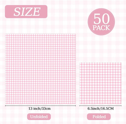 50 Pcs Pink Gingham Paper Napkins, Disposable Pink and White Checkered Luncheon Napkin Plaid Dinner Beverage Napkin for Picnic Baby & Bridal Shower Wedding Birthday Party Decorations