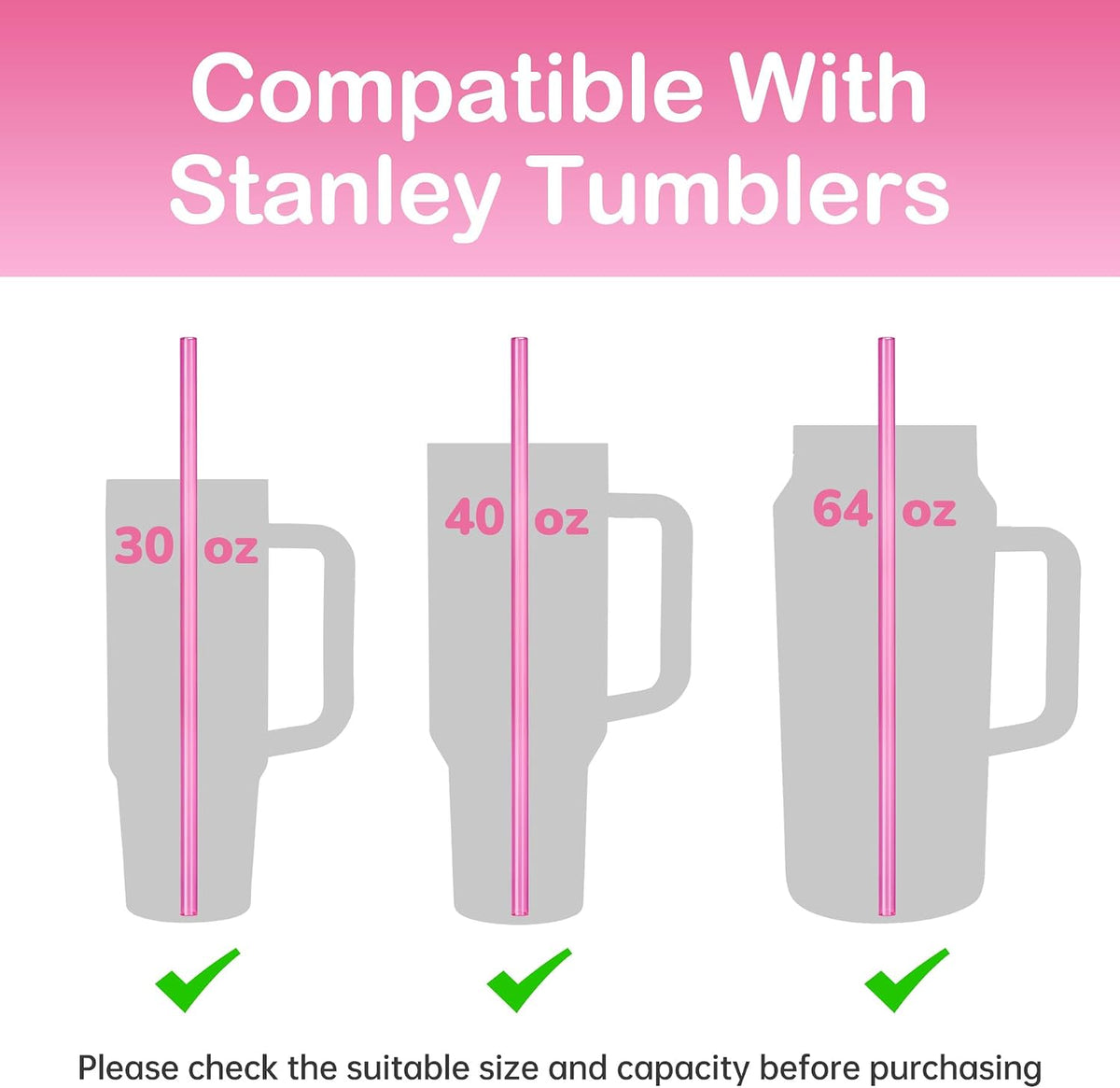 12-Pack Plastic Reusable Straws Fit for Stanley 40 30 64 oz Tumbler