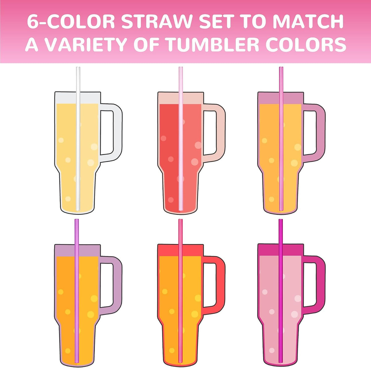 12-Pack Plastic Reusable Straws Fit for Stanley 40 30 64 oz Tumbler